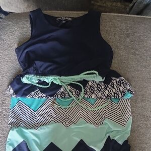 Three Hearts Navy and Mint Casual Kids Dress
